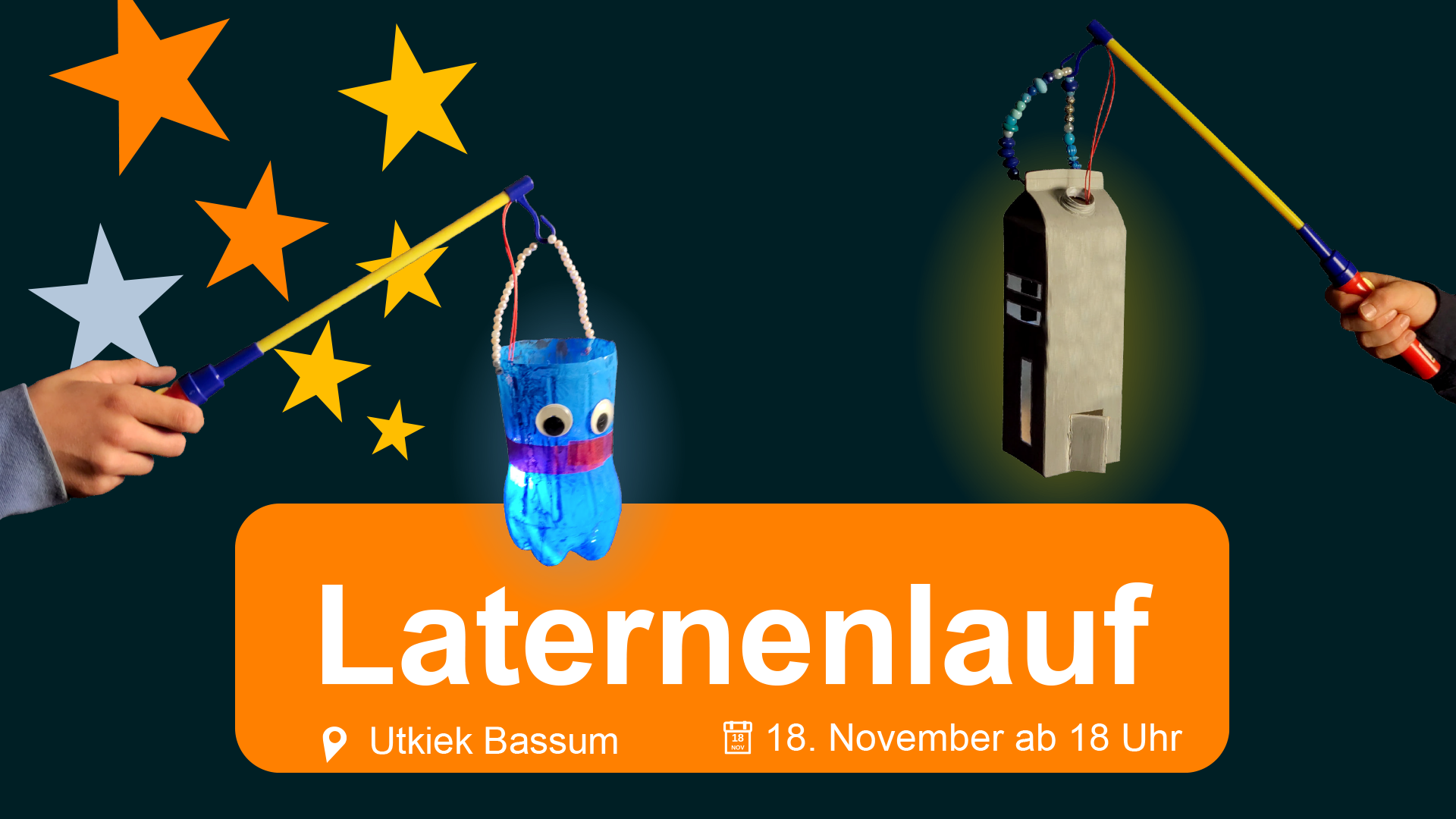 Zwei Laternen mit Sternen.