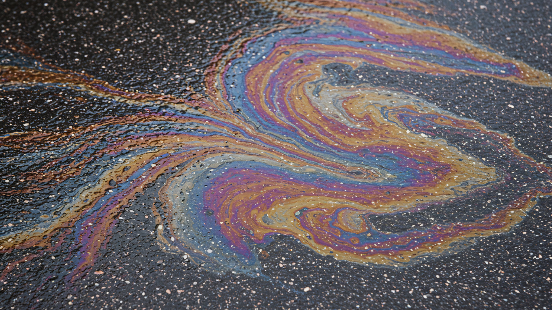 Eine Öllache auf der Straße